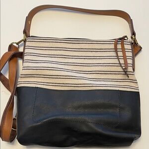 Fossil Striped Navy Blue and Tan Crossbody Bag - Never Used